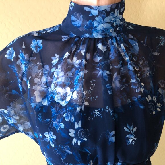 New Teri Jon by Ricki Freeman Mock Neck Chiffon Gown - Picture 3 of 14